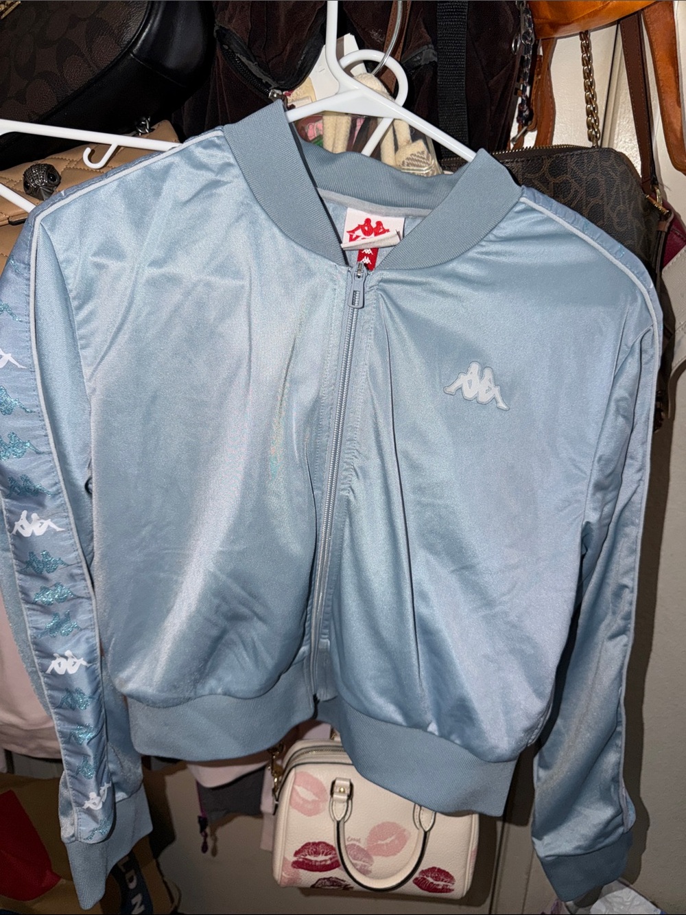 Kappa Powder Blue Satin Track Jacket with Logo Tape